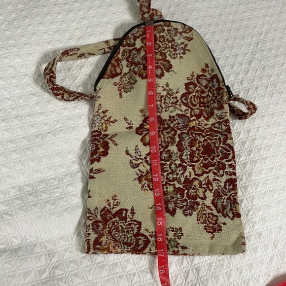 Tapestry boho hippie style hobo purse bag burgundy floral long strap cross body - Picture 8 of 10